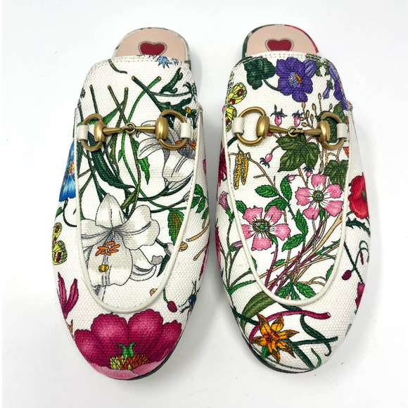 Gucci Princetown Mule Floral Canvas Slipper Loafer Slip On Horsebit Shoe EU 37 - Picture 2 of 11